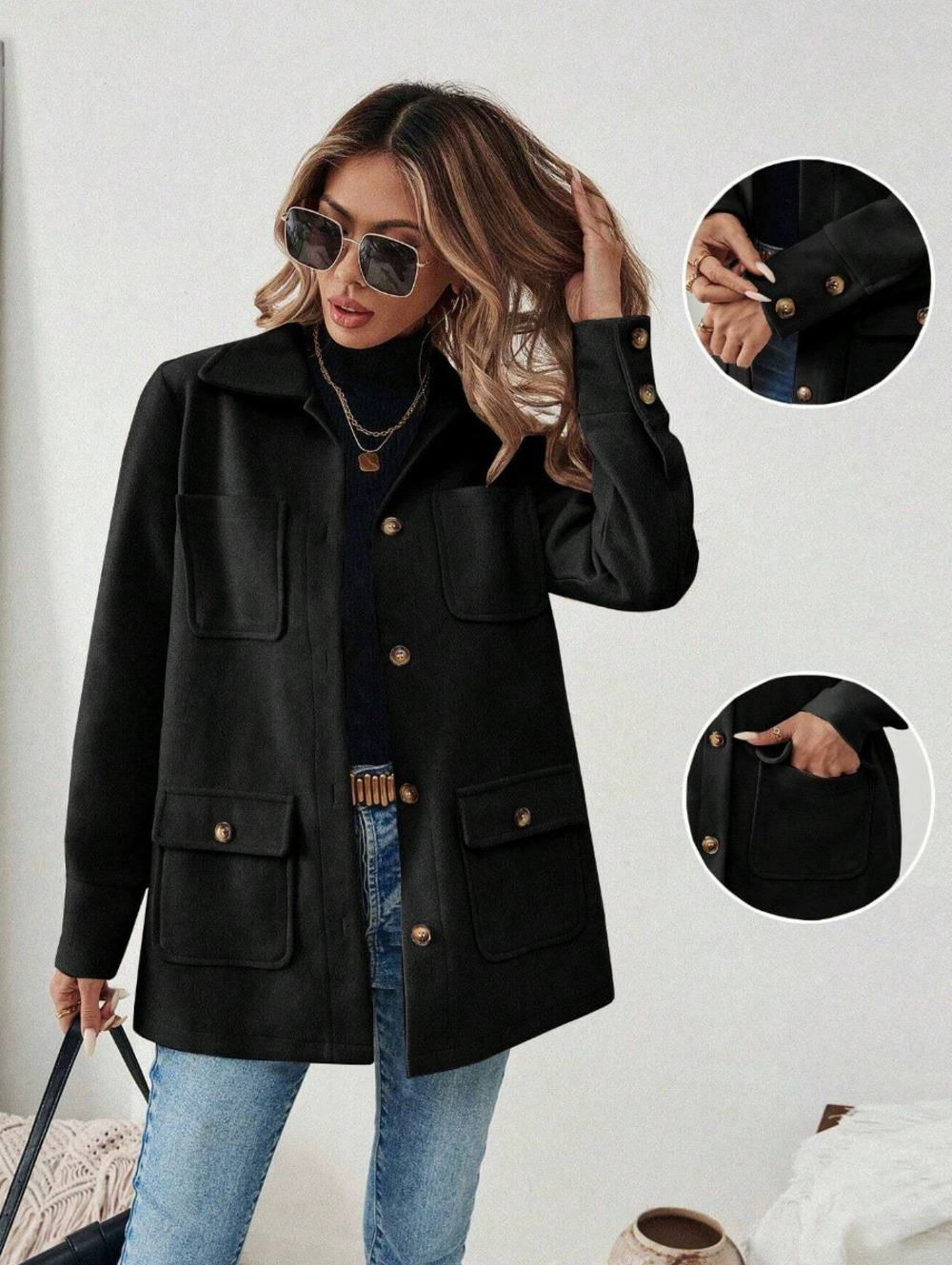 ZARA Womens Boyfriend Style Loose Long Sleeve Single Breasted Jacket Coat